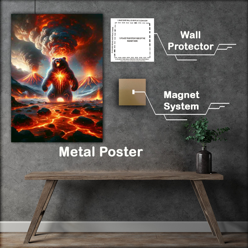 Buy Metal Poster : (Lava Bear emerging from a volcanic explosion)