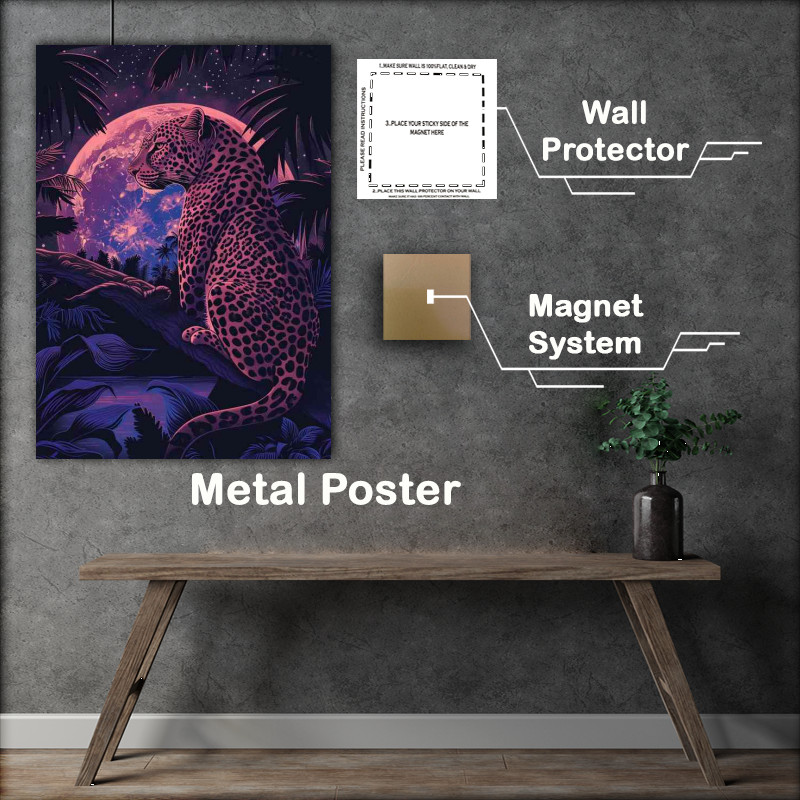 Buy Metal Poster : (Leopard a full moon)