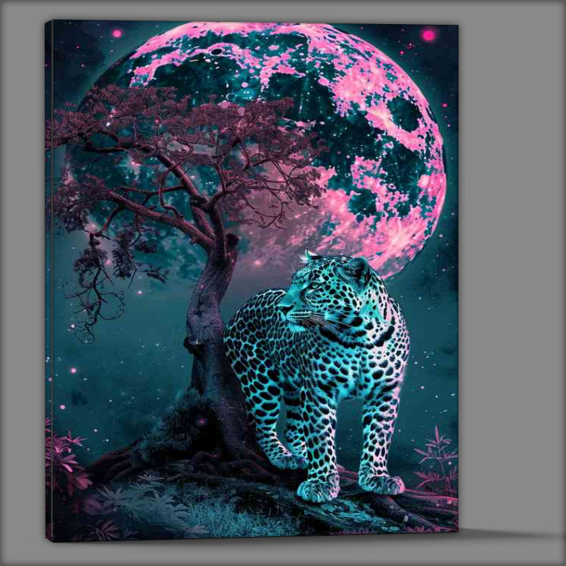 Buy Canvas : (Leopard is standing in front of a tree and moon)