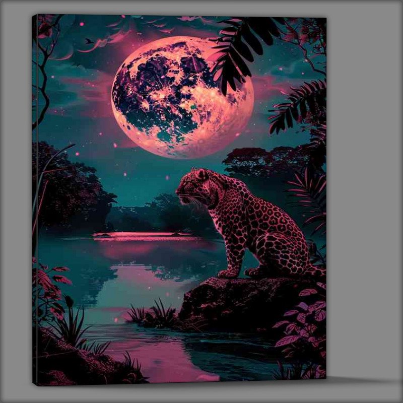 Buy Canvas : (Leopard under a full moon)