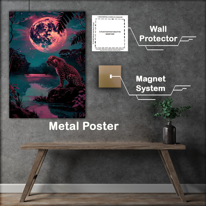 Buy Metal Poster : (Leopard under a full moon)