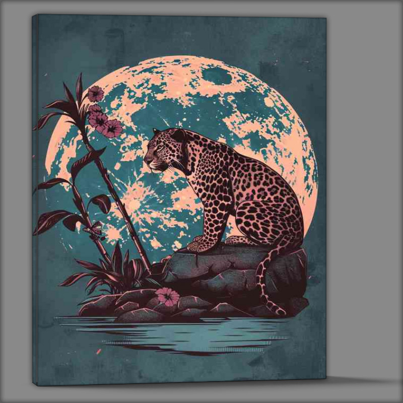 Buy Canvas : (Leopard under a full moon by the lagoon)