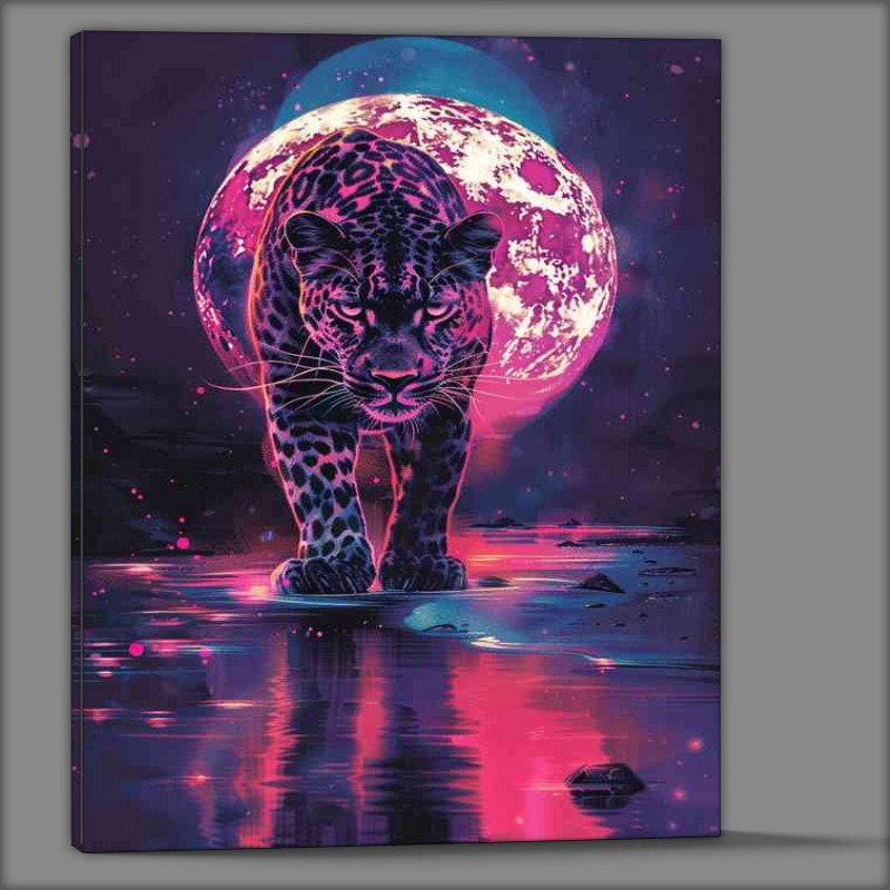 Buy Canvas : (Leopard under a full moon walking)