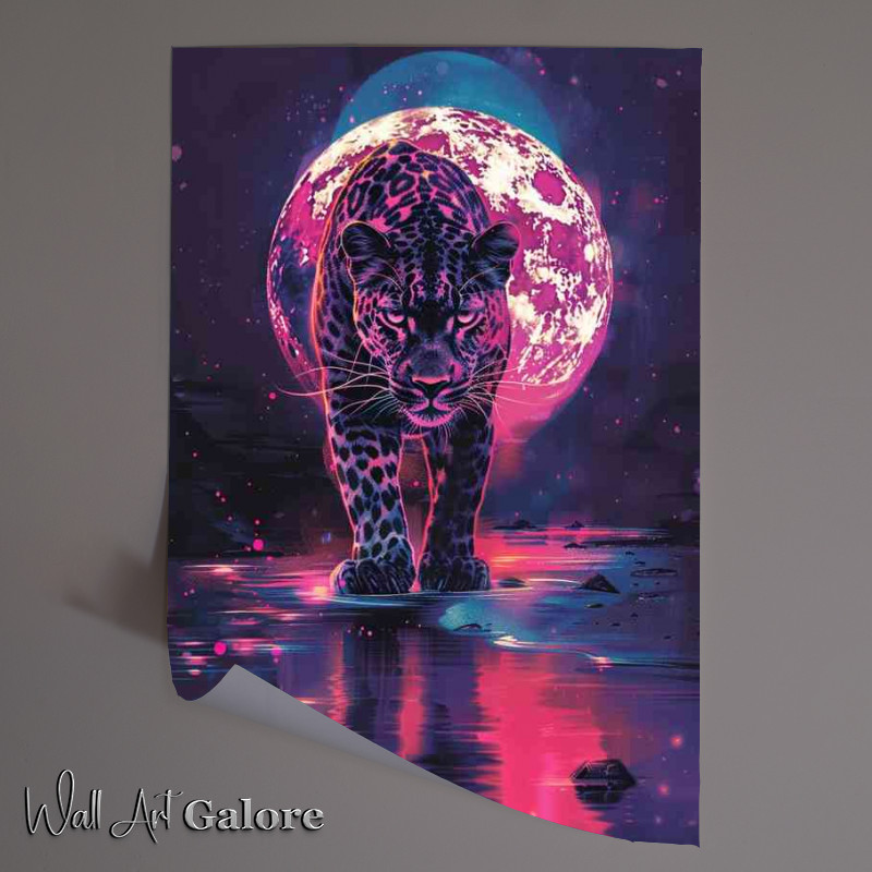 Buy Unframed Poster : (Leopard under a full moon walking)