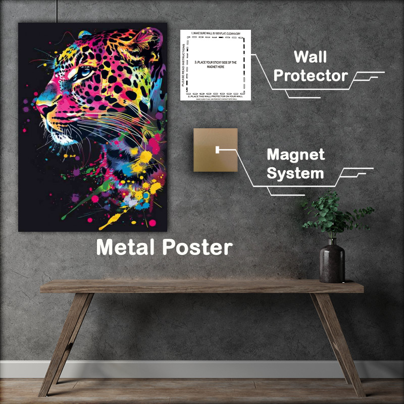 Buy Metal Poster : (Leopard with paint splashes)