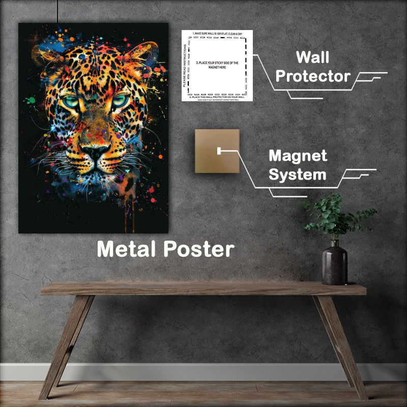Buy Metal Poster : (Leopards head Colorful painting)