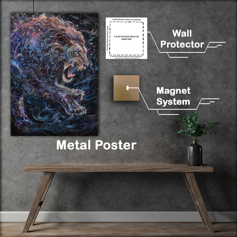 Buy Metal Poster : (Lion is fighting with a starry sky)
