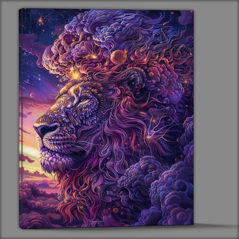 Buy Canvas : (Lion on a colorful sky background)