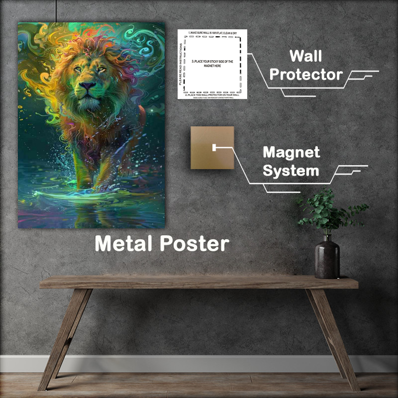 Buy Metal Poster : (Lion standing in the lake)