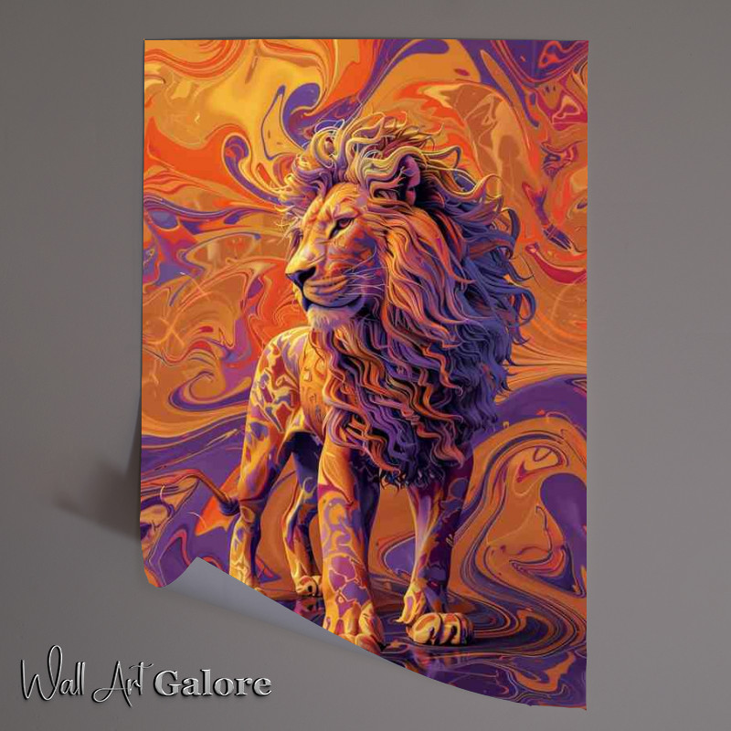 Buy Unframed Poster : (Lion standing on an orange and purple)