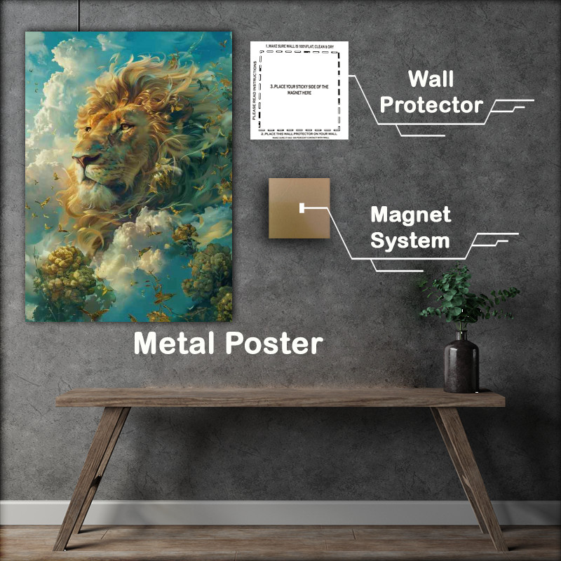 Buy Metal Poster : (Lion surrounded by clouds)