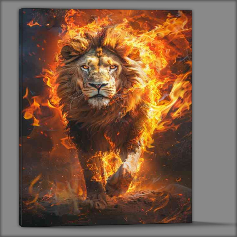 Buy Canvas : (Lion walking through the flames)