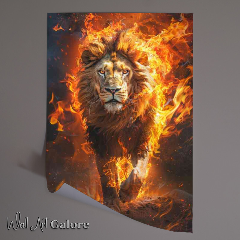 Buy Unframed Poster : (Lion walking through the flames)