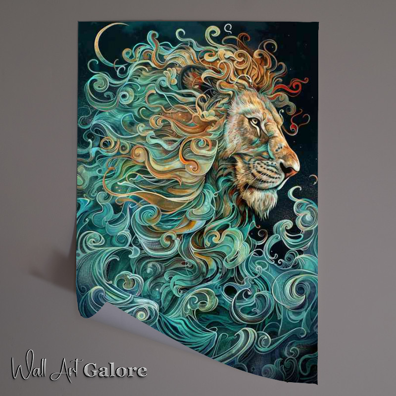 Buy Unframed Poster : (Lion with his blue and brown swirly main)