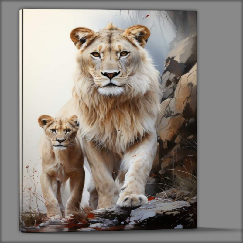 Buy Canvas : (Lioness and her cub in white)