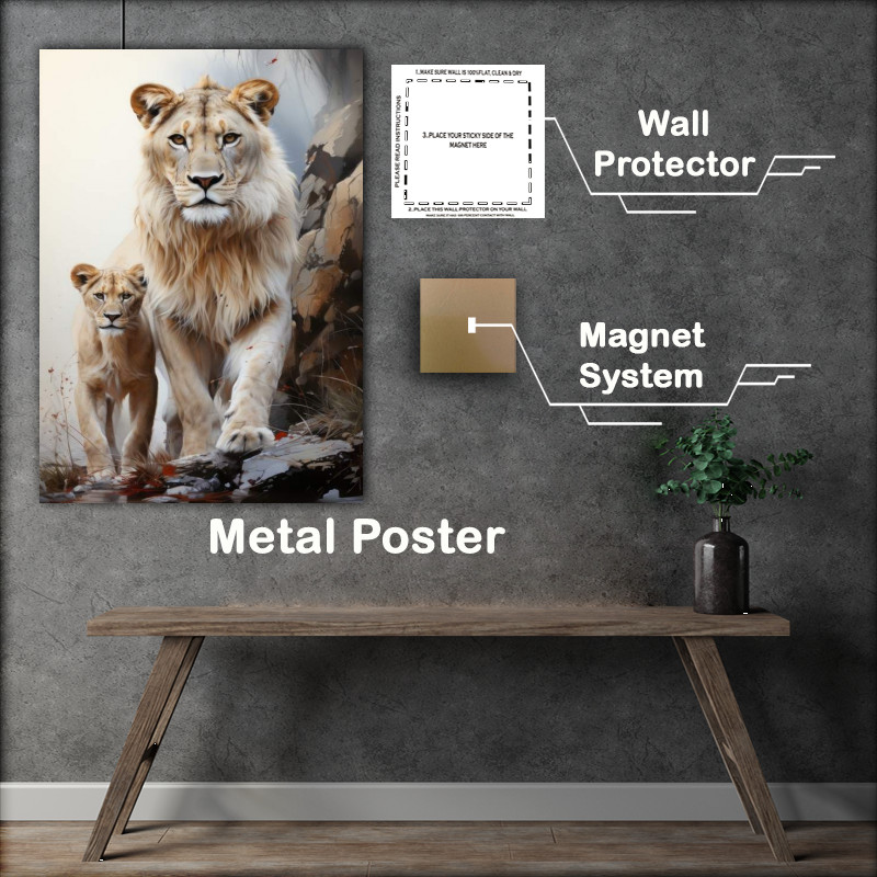 Buy Metal Poster : (Lioness and her cub in white)