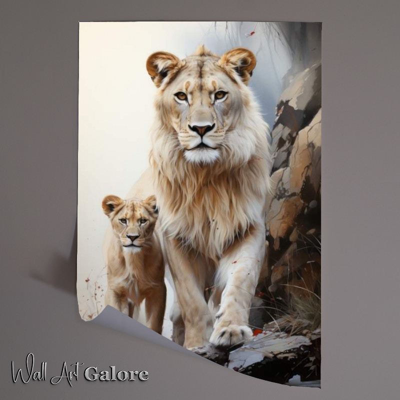 Buy Unframed Poster : (Lioness and her cub in white)