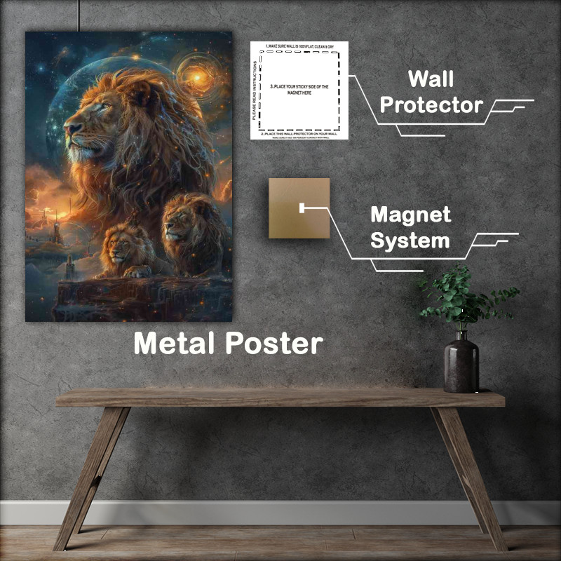 Buy Metal Poster : (Lions and two stars painting)