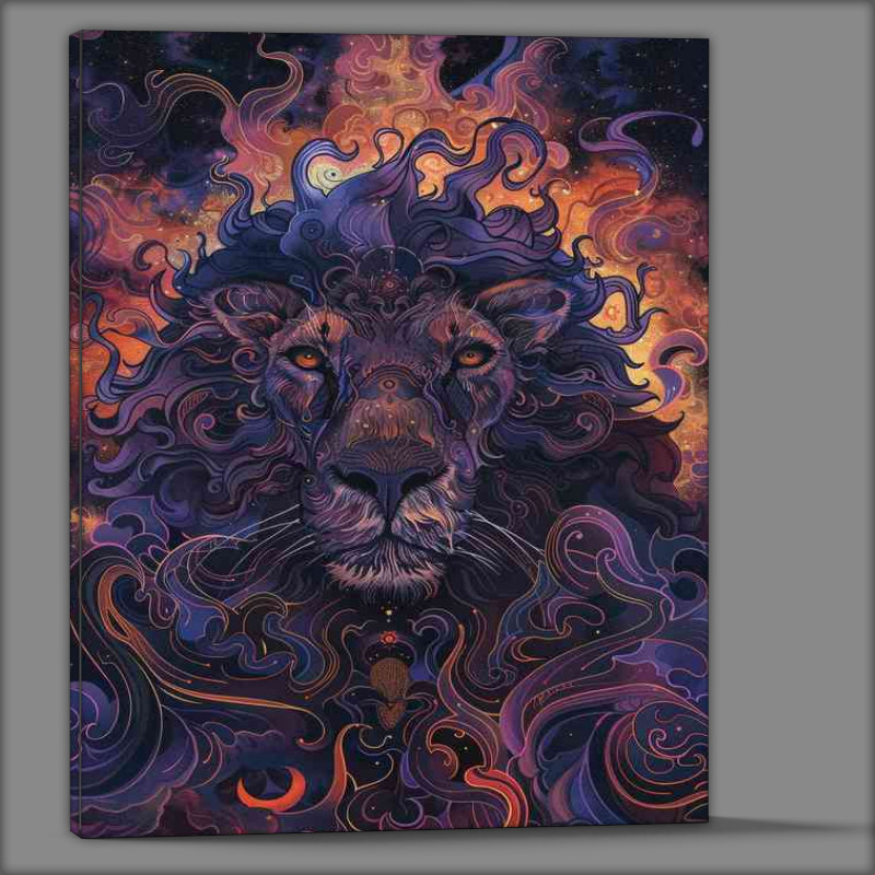 Buy Canvas : (Lions face a colorful sky)