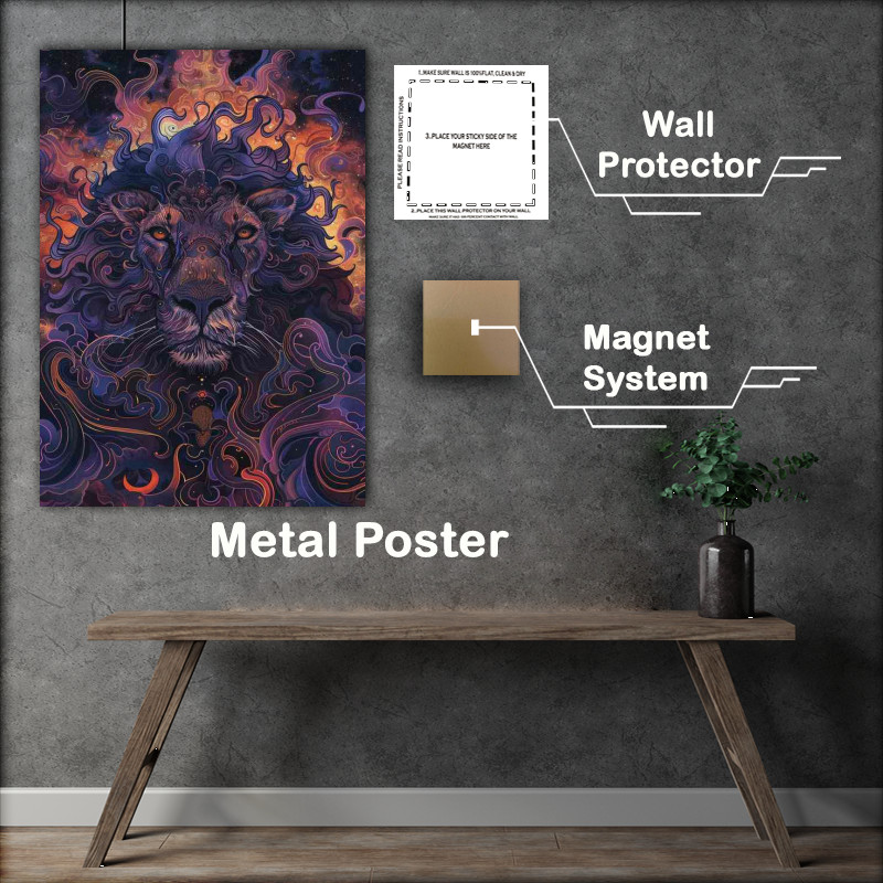 Buy Metal Poster : (Lions face a colorful sky)