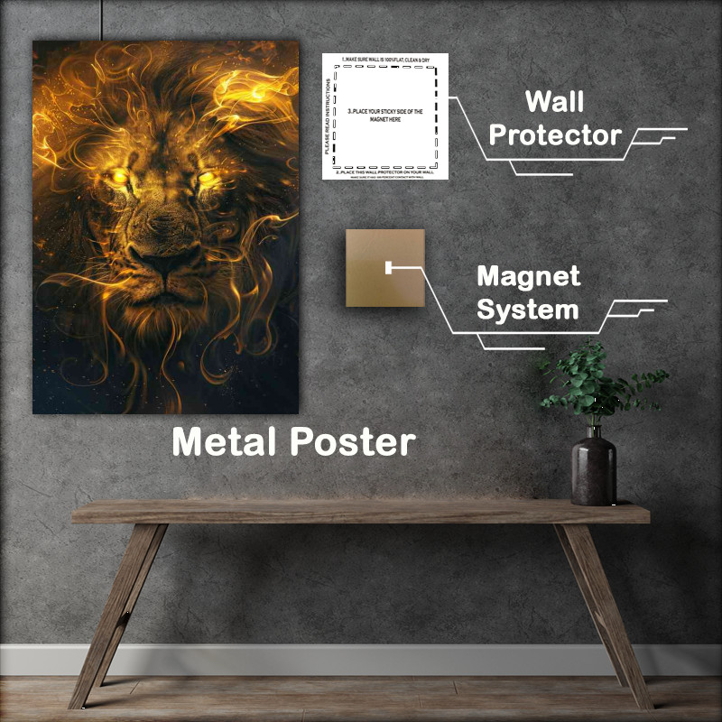 Buy Metal Poster : (Lions head with golden flames)