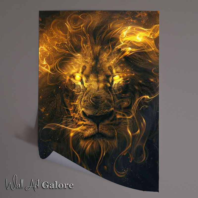 Buy Unframed Poster : (Lions head with golden flames)
