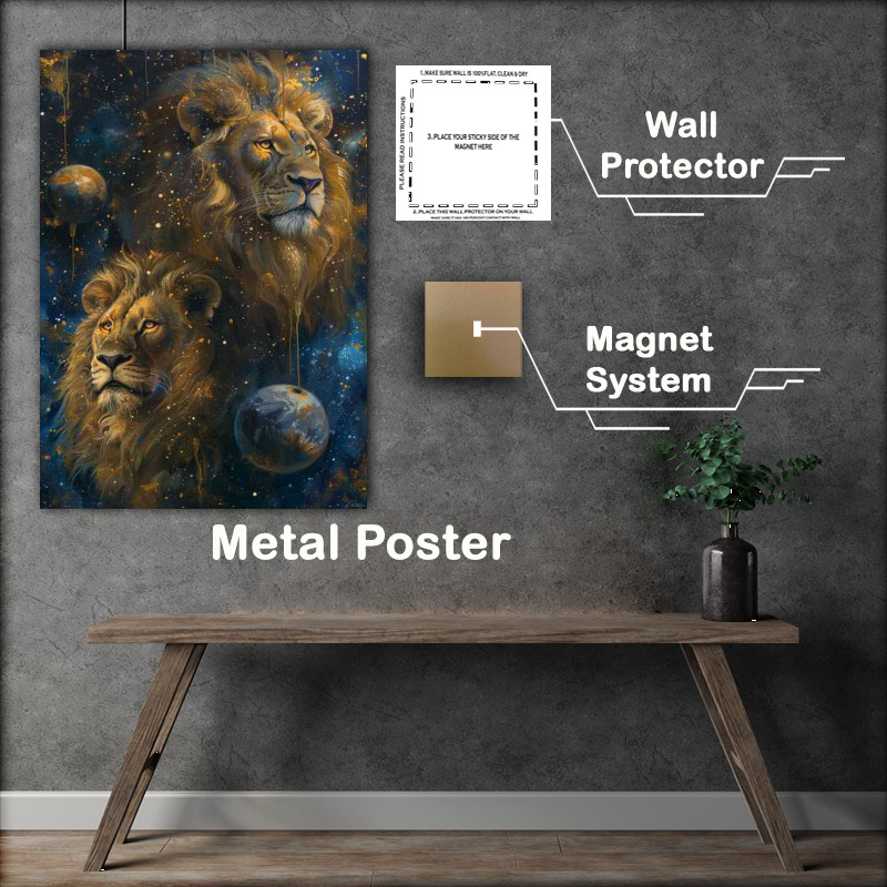 Buy Metal Poster : (Lions with the planets and stars)