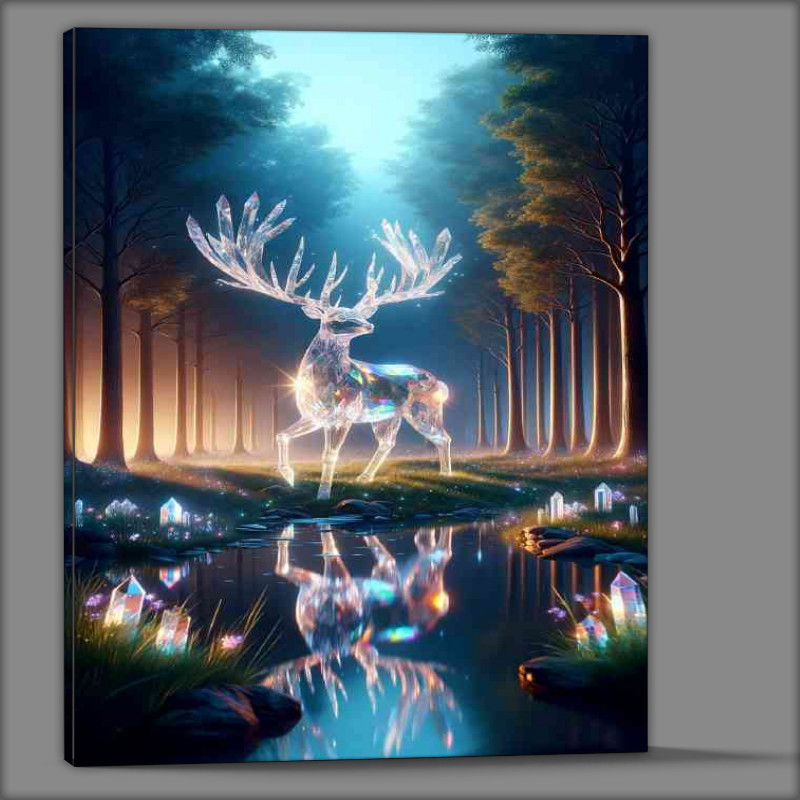 Buy Canvas : (Majestic Deer made of clear quartz crystals in a twilight grove)