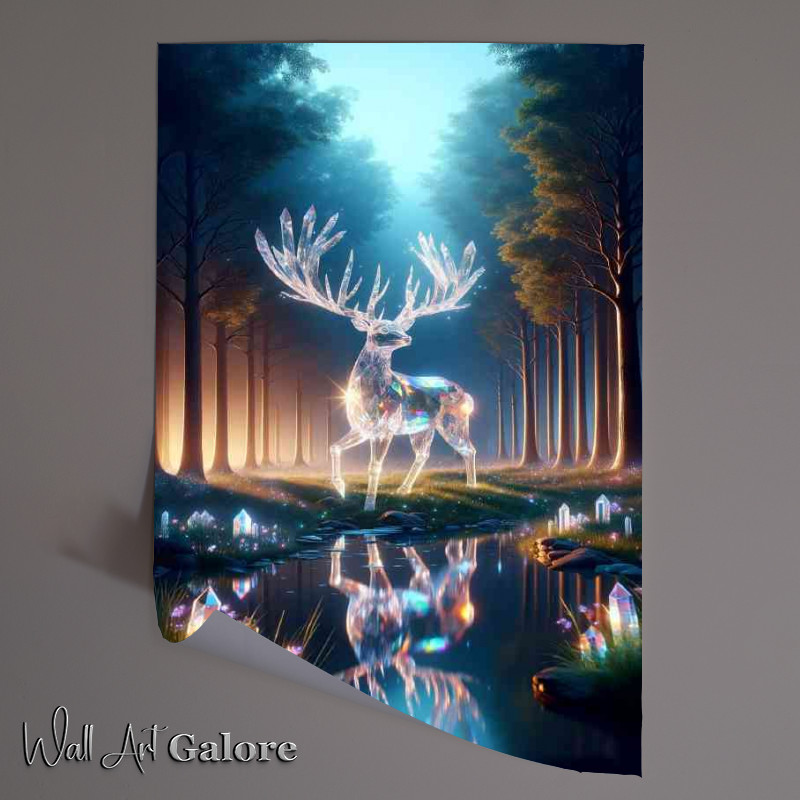 Buy Unframed Poster : (Majestic Deer made of clear quartz crystals in a twilight grove)