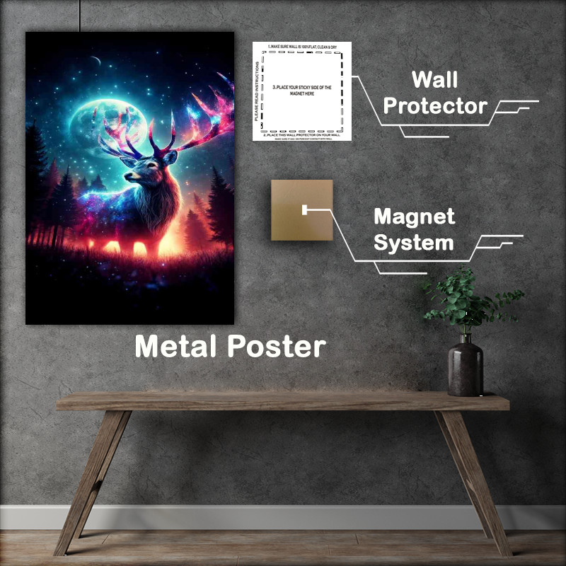 Buy Metal Poster : (Majestic Stag antlers illuminated with celestial light)