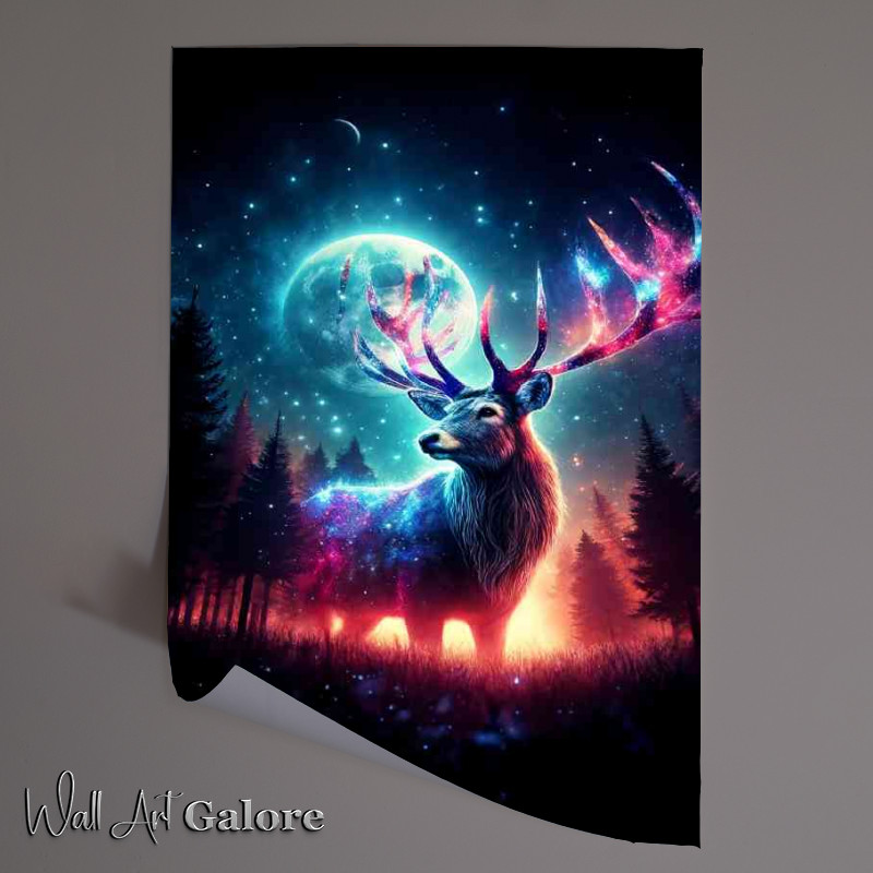 Buy Unframed Poster : (Majestic Stag antlers illuminated with celestial light)
