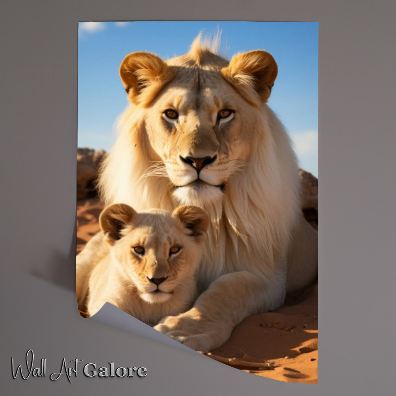 Buy Unframed Poster : (Male and female lions lying in the sand)