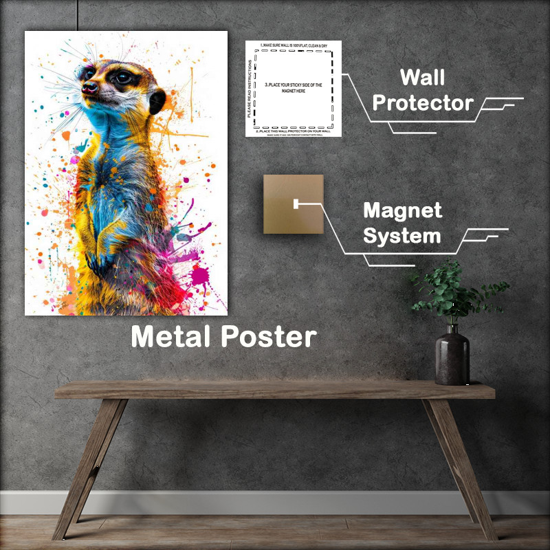 Buy Metal Poster : (Meerkat with colorful paint splashes)
