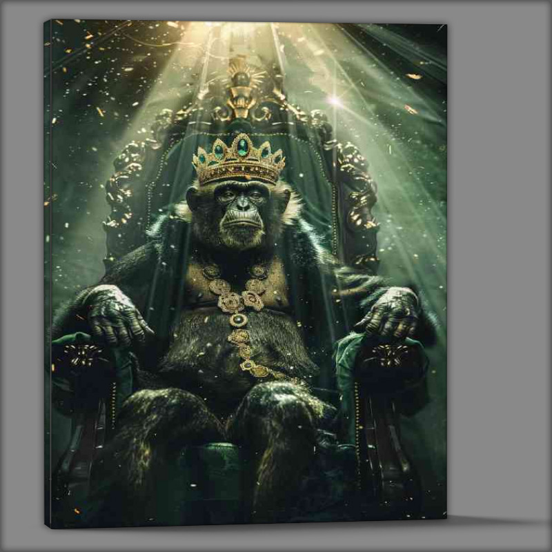 Buy Canvas : (Monkey dressed as the king of the woods sitting)