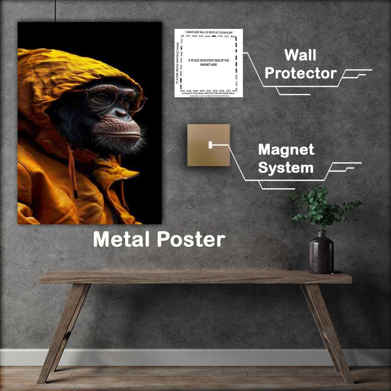 Buy Metal Poster : (Monkey in a cool yellow jacket realisum)