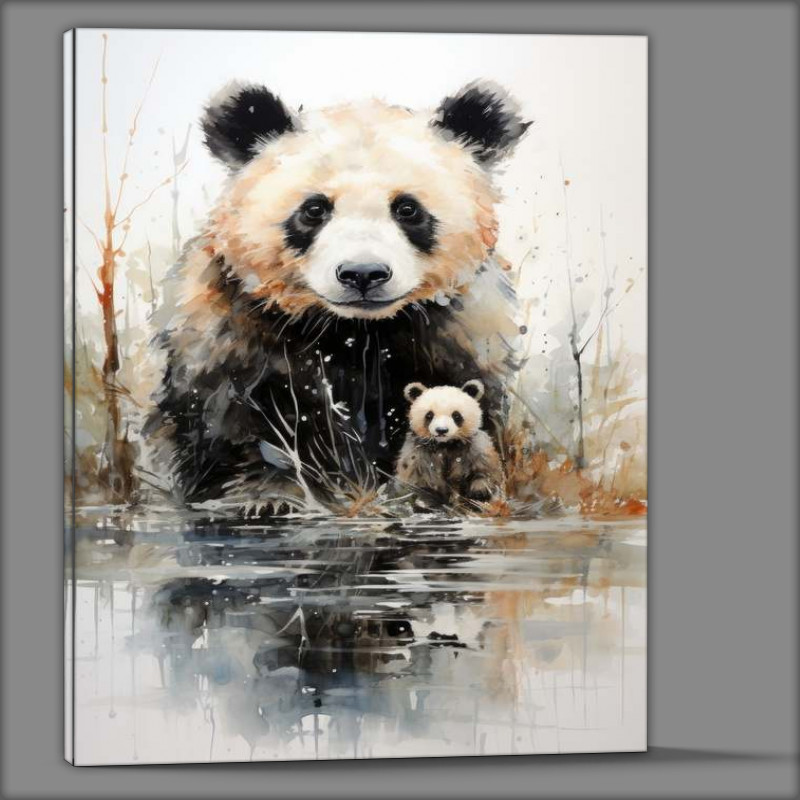 Buy Canvas : (Mumand baby panda by the lake)