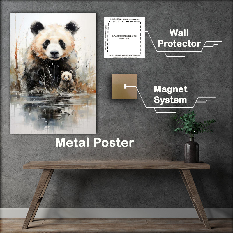 Buy Metal Poster : (Mumand baby panda by the lake)