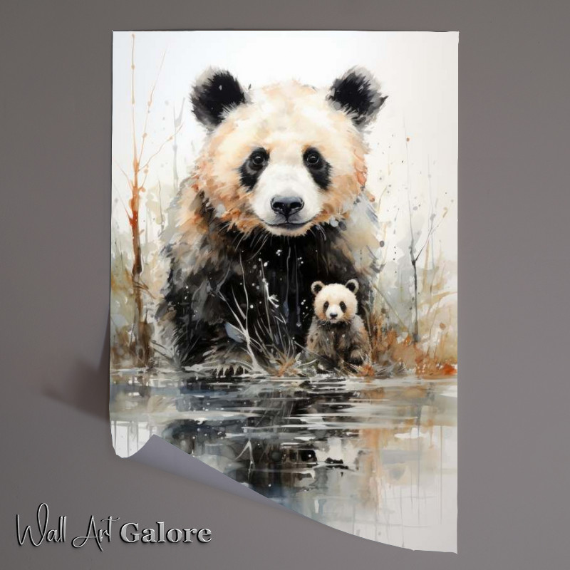Buy Unframed Poster : (Mumand baby panda by the lake)