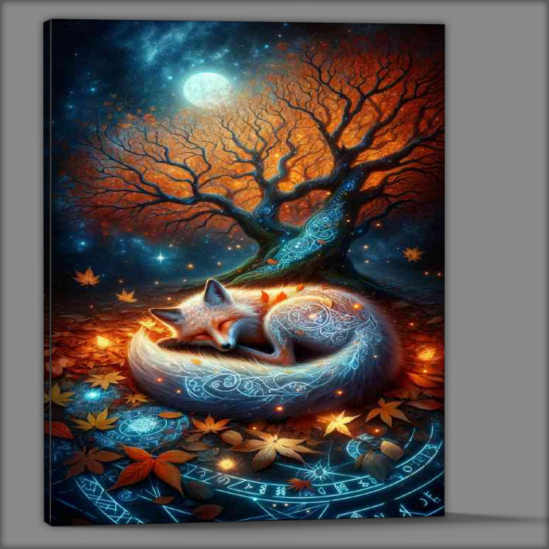 Buy Canvas : (Mystical Fox adorned with autumn leaves and glowing runes)