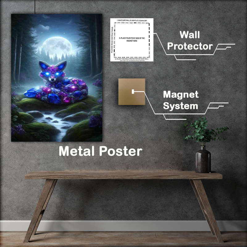 Buy Metal Poster : (Mystical Fox composed of vibrant sapphires and amethysts)