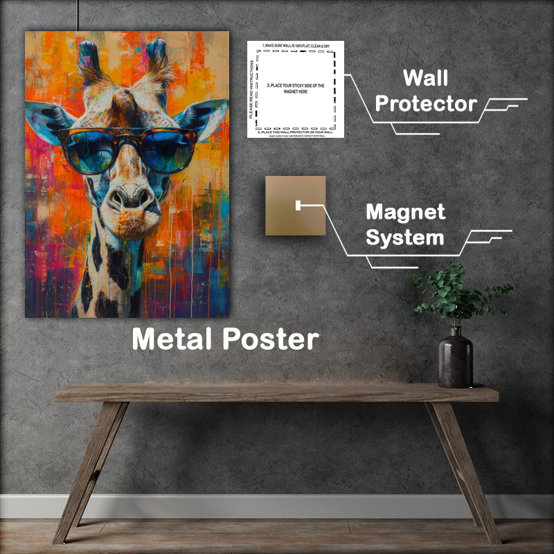 Buy Metal Poster : (Painting of a giraffe wearing sunglasses)