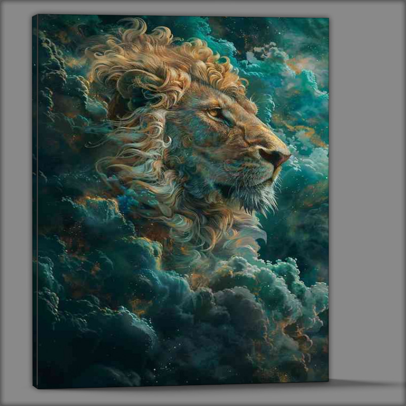 Buy Canvas : (Painting of a lion surrounded by blue and cloudy)
