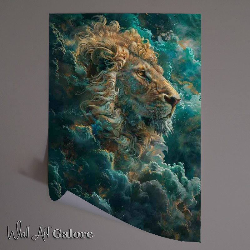 Buy Unframed Poster : (Painting of a lion surrounded by blue and cloudy)