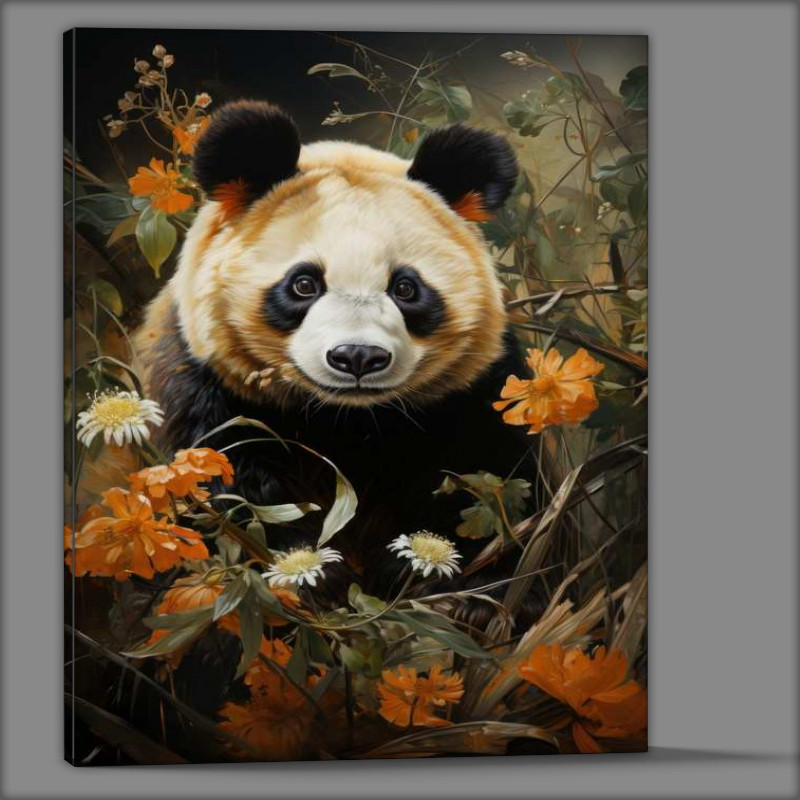 Buy Canvas : (Panda surrounded by orange flowers)