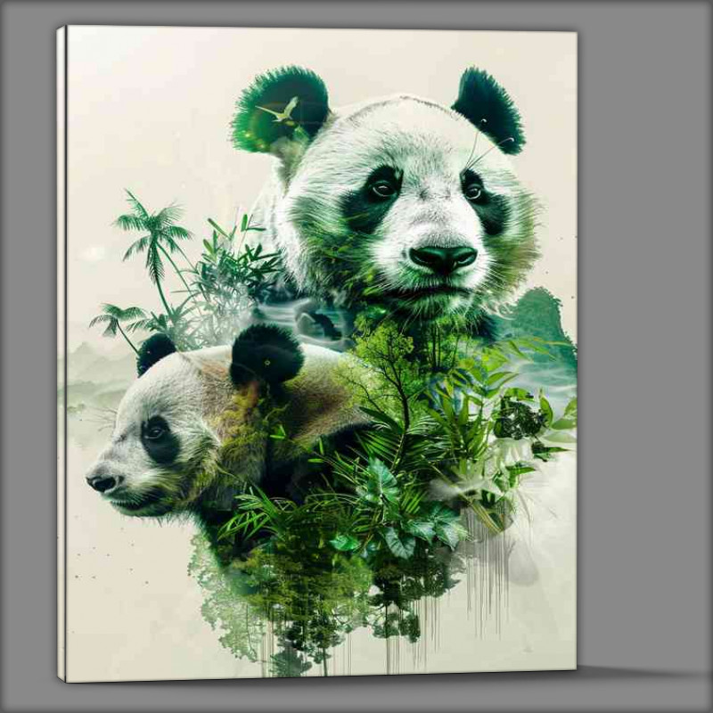 Buy Canvas : (Pandas in jungle double exposure)