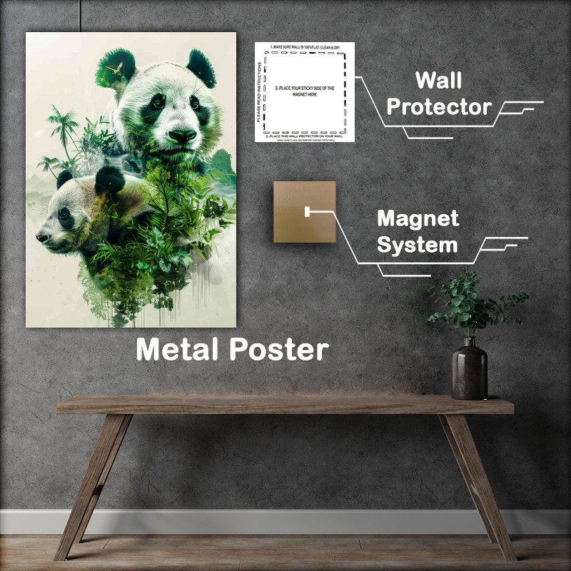 Buy Metal Poster : (Pandas in jungle double exposure)