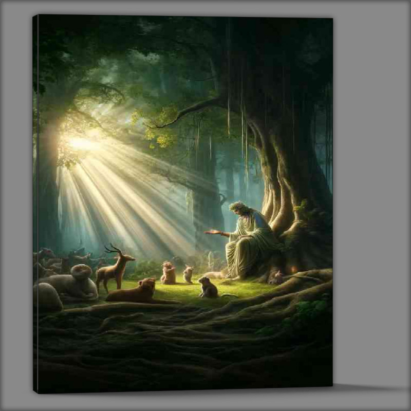 Buy Canvas : (Peaceful interaction between divine beings and animals)