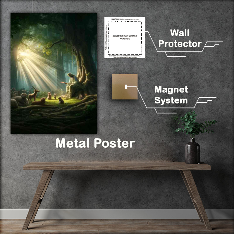 Buy Metal Poster : (Peaceful interaction between divine beings and animals)