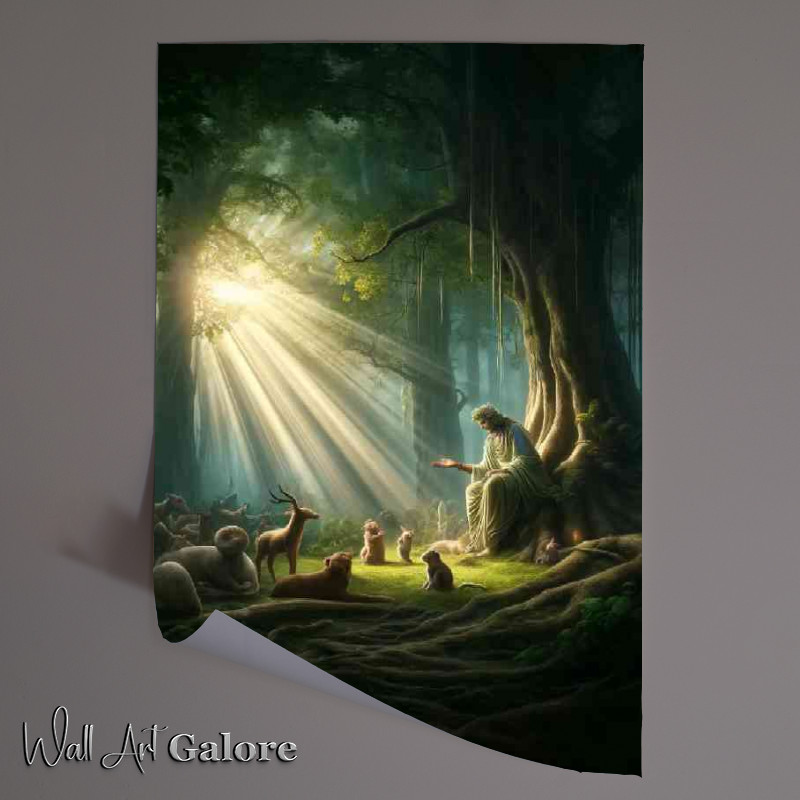 Buy Unframed Poster : (Peaceful interaction between divine beings and animals)