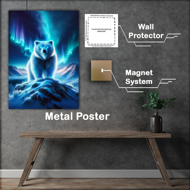 Buy Metal Poster : (Powerful Bear fur shimmering with frosty white and icy blue hues)